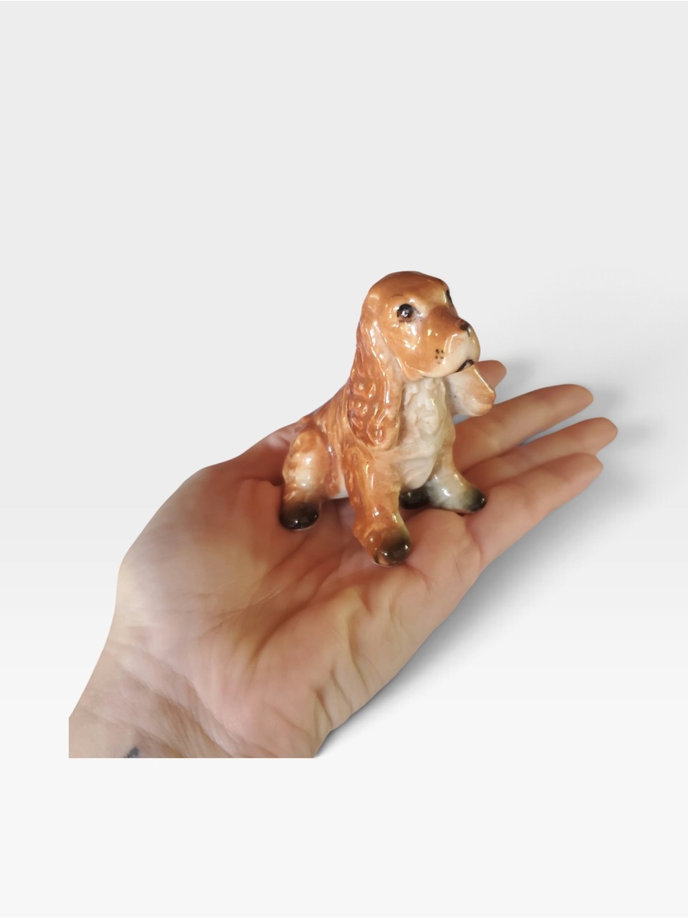 Vintage Brown Ceramic Cocker Spaniel Figurine for Small Pets Decor